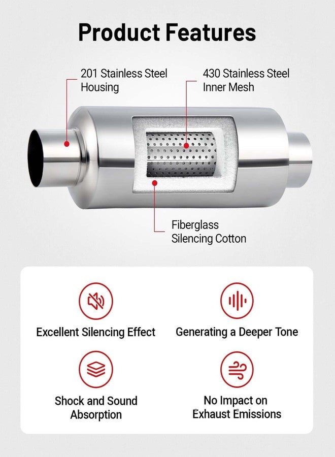 EVIL ENERGY 2.25" Resonator Muffler Stainless Steel (2.25 inch Inlet/Outlet, 13.8" Length) - Image 4